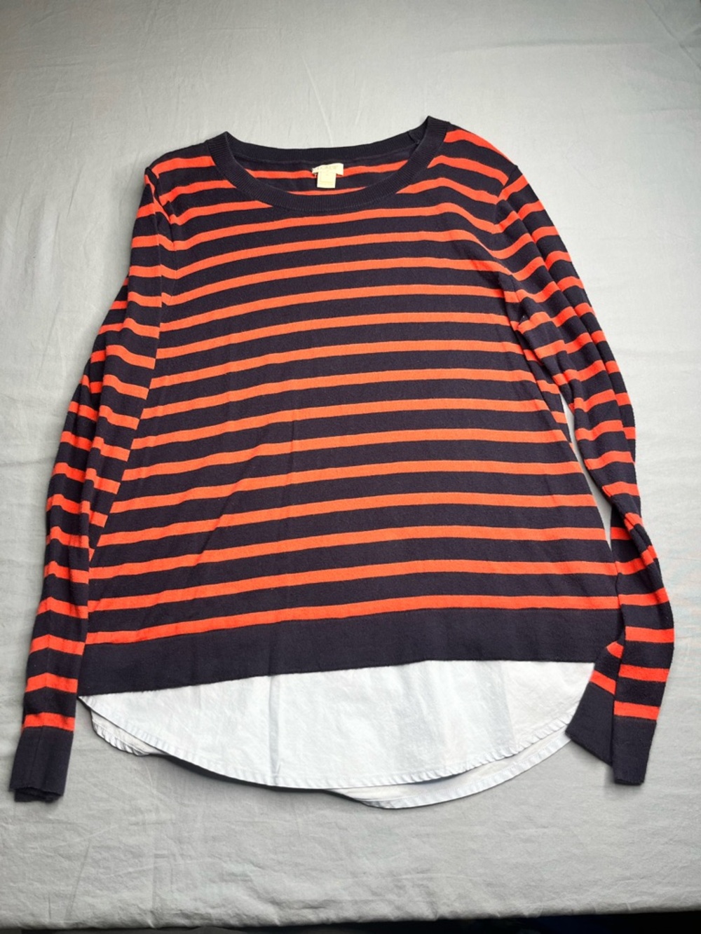 J. Crew Navy and Red Striped Crewneck Sweater
